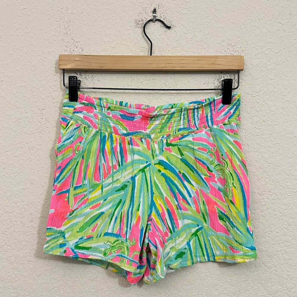 LILLY PULITZER Kat Shorts Tiki Pink Green Palm Print Beach Tropical